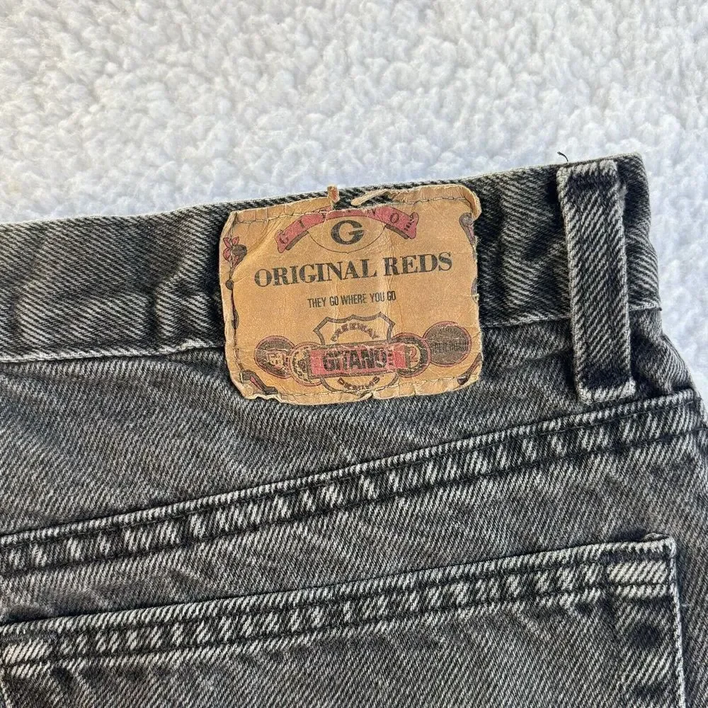 Gitano Vintage Mens Acid Wash Black Jeans Size‎ 34x30 Logo Red Lines Made USA.